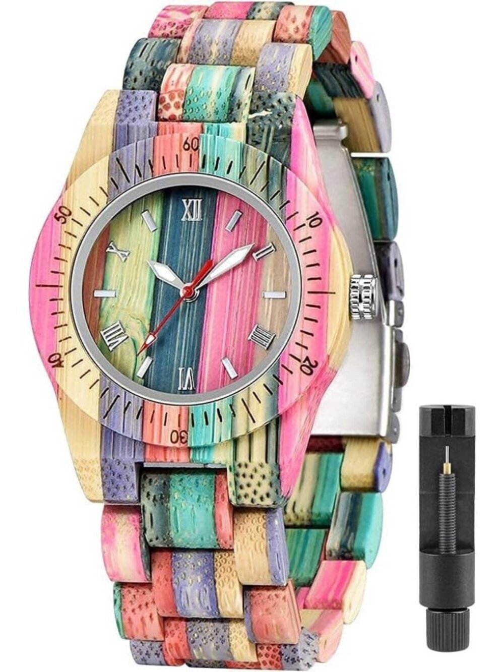 Women's Multi Colorful Analog Quartz Couples Bamboo Classic Design Wooden Watch